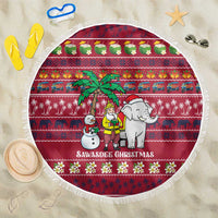 Thailand Christmas Beach Blanket with Santa Elephant Snowman Palm Tree and Sawasdee Holiday - Wonder Print Shop