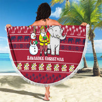 Thailand Christmas Beach Blanket with Santa Elephant Snowman Palm Tree and Sawasdee Holiday - Wonder Print Shop