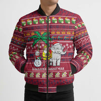 Thailand Christmas Bomber Puffer Jacket with Santa Elephant Snowman Palm Tree and Sawasdee Holiday - Wonder Print Shop