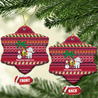 Thailand Christmas Ceramic Ornament with Santa Elephant Snowman Palm Tree and Sawasdee Holiday - Wonder Print Shop