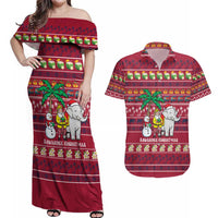 Thailand Christmas Couples Matching Off Shoulder Maxi Dress and Hawaiian Shirt with Santa Elephant Snowman Palm Tree and Sawasdee Holiday - Wonder Print Shop