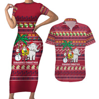 Thailand Christmas Couples Matching Short Sleeve Bodycon Dress and Hawaiian Shirt with Santa Elephant Snowman Palm Tree and Sawasdee Holiday - Wonder Print Shop