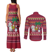 Thailand Christmas Couples Matching Tank Maxi Dress and Long Sleeve Button Shirt with Santa Elephant Snowman Palm Tree and Sawasdee Holiday - Wonder Print Shop