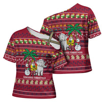 Thailand Christmas Cross Shoulder Shirt with Santa Elephant Snowman Palm Tree and Sawasdee Holiday - Wonder Print Shop