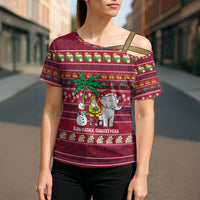 Thailand Christmas Cross Shoulder Shirt with Santa Elephant Snowman Palm Tree and Sawasdee Holiday - Wonder Print Shop