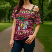 Thailand Christmas Cross Shoulder Shirt with Santa Elephant Snowman Palm Tree and Sawasdee Holiday - Wonder Print Shop