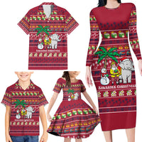 Thailand Christmas Family Matching Long Sleeve Bodycon Dress and Hawaiian Shirt with Santa Elephant Snowman Palm Tree and Sawasdee Holiday - Wonder Print Shop