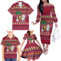 Thailand Christmas Family Matching Off The Shoulder Long Sleeve Dress and Hawaiian Shirt with Santa Elephant Snowman Palm Tree and Sawasdee Holiday - Wonder Print Shop