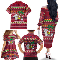 Thailand Christmas Family Matching Off The Shoulder Long Sleeve Dress and Hawaiian Shirt with Santa Elephant Snowman Palm Tree and Sawasdee Holiday - Wonder Print Shop