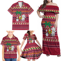 Thailand Christmas Family Matching Off Shoulder Maxi Dress and Hawaiian Shirt with Santa Elephant Snowman Palm Tree and Sawasdee Holiday - Wonder Print Shop