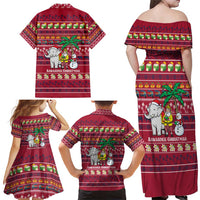 Thailand Christmas Family Matching Off Shoulder Maxi Dress and Hawaiian Shirt with Santa Elephant Snowman Palm Tree and Sawasdee Holiday - Wonder Print Shop