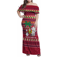 Thailand Christmas Family Matching Off Shoulder Maxi Dress and Hawaiian Shirt with Santa Elephant Snowman Palm Tree and Sawasdee Holiday - Wonder Print Shop