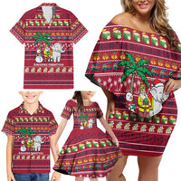 Thailand Christmas Family Matching Off Shoulder Short Dress and Hawaiian Shirt with Santa Elephant Snowman Palm Tree and Sawasdee Holiday - Wonder Print Shop
