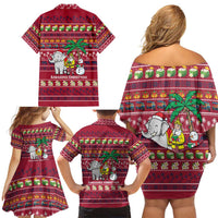 Thailand Christmas Family Matching Off Shoulder Short Dress and Hawaiian Shirt with Santa Elephant Snowman Palm Tree and Sawasdee Holiday - Wonder Print Shop