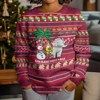 Thailand Christmas Kid Ugly Christmas Sweater with Santa Elephant Snowman Palm Tree and Sawasdee Holiday - Wonder Print Shop