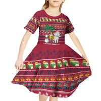 Thailand Christmas Kid Short Sleeve Dress with Santa Elephant Snowman Palm Tree and Sawasdee Holiday - Wonder Print Shop