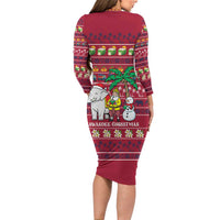 Thailand Christmas Long Sleeve Bodycon Dress with Santa Elephant Snowman Palm Tree and Sawasdee Holiday - Wonder Print Shop