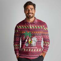 Thailand Christmas Long Sleeve Polo Shirt with Santa Elephant Snowman Palm Tree and Sawasdee Holiday - Wonder Print Shop