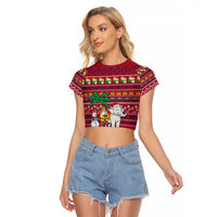 Thailand Christmas Raglan Cropped T Shirt with Santa Elephant Snowman Palm Tree and Sawasdee Holiday - Wonder Print Shop