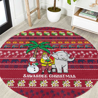 Thailand Christmas Round Carpet with Santa Elephant Snowman Palm Tree and Sawasdee Holiday - Wonder Print Shop