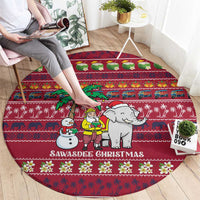 Thailand Christmas Round Carpet with Santa Elephant Snowman Palm Tree and Sawasdee Holiday - Wonder Print Shop