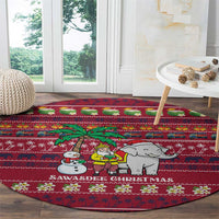 Thailand Christmas Round Carpet with Santa Elephant Snowman Palm Tree and Sawasdee Holiday - Wonder Print Shop