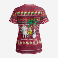 Thailand Christmas Scrub Top with Santa Elephant Snowman Palm Tree and Sawasdee Holiday - Wonder Print Shop