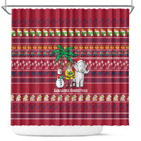 Thailand Christmas Shower Curtain with Santa Elephant Snowman Palm Tree and Sawasdee Holiday - Wonder Print Shop