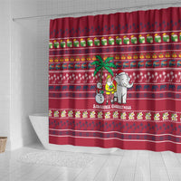 Thailand Christmas Shower Curtain with Santa Elephant Snowman Palm Tree and Sawasdee Holiday - Wonder Print Shop