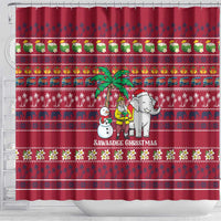 Thailand Christmas Shower Curtain with Santa Elephant Snowman Palm Tree and Sawasdee Holiday - Wonder Print Shop