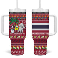 Thailand Christmas Tumbler With Handle with Santa Elephant Snowman Palm Tree and Sawasdee Holiday - Wonder Print Shop