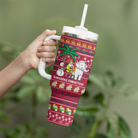 Thailand Christmas Tumbler With Handle with Santa Elephant Snowman Palm Tree and Sawasdee Holiday - Wonder Print Shop
