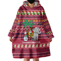 Thailand Christmas Wearable Blanket Hoodie with Santa Elephant Snowman Palm Tree and Sawasdee Holiday - Wonder Print Shop