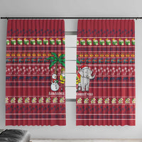 Thailand Christmas Window Curtain with Santa Elephant Snowman Palm Tree and Sawasdee Holiday - Wonder Print Shop