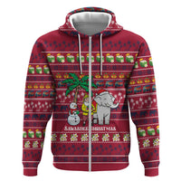 Thailand Christmas Zip Hoodie with Santa Elephant Snowman Palm Tree and Sawasdee Holiday - Wonder Print Shop