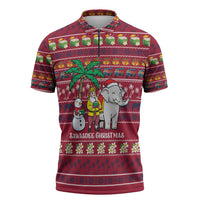 Thailand Christmas Zipper Polo Shirt with Santa Elephant Snowman Palm Tree and Sawasdee Holiday - Wonder Print Shop