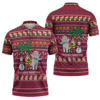 Thailand Christmas Zipper Polo Shirt with Santa Elephant Snowman Palm Tree and Sawasdee Holiday - Wonder Print Shop
