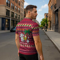 Thailand Christmas Zipper Polo Shirt with Santa Elephant Snowman Palm Tree and Sawasdee Holiday - Wonder Print Shop