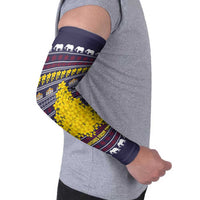 Thailand Christmas Arm Sleeves with Yellow Flower Tree Garuda Emblem and Elephant Holiday - Wonder Print Shop