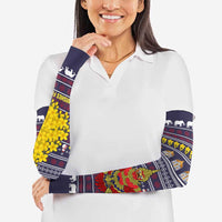 Thailand Christmas Arm Sleeves with Yellow Flower Tree Garuda Emblem and Elephant Holiday - Wonder Print Shop
