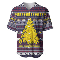 Thailand Christmas Baseball Jersey with Yellow Flower Tree Garuda Emblem and Elephant Holiday - Wonder Print Shop