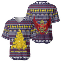 Thailand Christmas Baseball Jersey with Yellow Flower Tree Garuda Emblem and Elephant Holiday - Wonder Print Shop