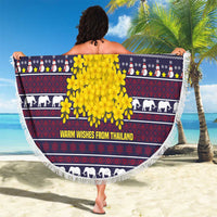 Thailand Christmas Beach Blanket with Yellow Flower Tree Garuda Emblem and Elephant Holiday - Wonder Print Shop