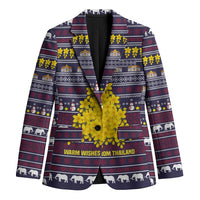 Thailand Christmas Blazer with Yellow Flower Tree Garuda Emblem and Elephant Holiday - Wonder Print Shop