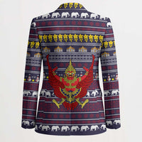 Thailand Christmas Blazer with Yellow Flower Tree Garuda Emblem and Elephant Holiday - Wonder Print Shop