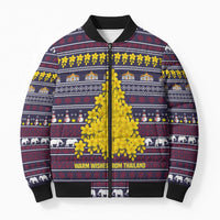 Thailand Christmas Bomber Puffer Jacket with Yellow Flower Tree Garuda Emblem and Elephant Holiday - Wonder Print Shop