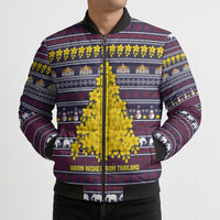 Thailand Christmas Bomber Puffer Jacket with Yellow Flower Tree Garuda Emblem and Elephant Holiday - Wonder Print Shop