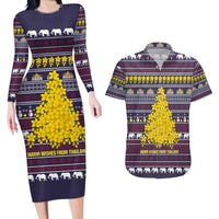 Thailand Christmas Couples Matching Long Sleeve Bodycon Dress and Hawaiian Shirt with Yellow Flower Tree Garuda Emblem and Elephant Holiday - Wonder Print Shop