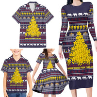 Thailand Christmas Family Matching Long Sleeve Bodycon Dress and Hawaiian Shirt with Yellow Flower Tree Garuda Emblem and Elephant Holiday - Wonder Print Shop