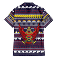 Thailand Christmas Family Matching Off The Shoulder Long Sleeve Dress and Hawaiian Shirt with Yellow Flower Tree Garuda Emblem and Elephant Holiday - Wonder Print Shop